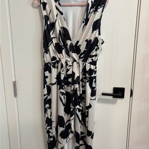 SHEIN Black and White Floral High-Low Wrap Dress